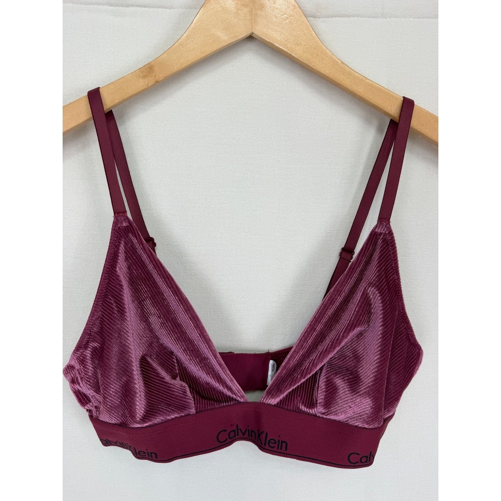 Calvin Klein Bralette Velvet Ribbed Triangle Bra Women Medium Berry Y2K Indie